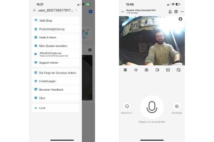 Die App-Oberfläche der Reolink App ist gut strukturiert. Die App-Oberfläche der Reolink App ist gut strukturiert.