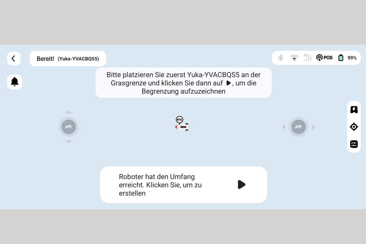 Über die eingeblendeten Pfeiltasten erfolgt die Erfassung der Rasengrenzen Über die eingeblendeten Pfeiltasten erfolgt die Erfassung der Rasengrenzen