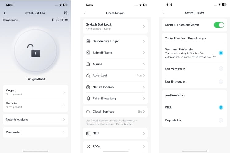 In der SwitchBot App kann das Lock Pro eingestellt und bei Bedarf neu kalibriert werden In der SwitchBot App kann das Lock Pro eingestellt und bei Bedarf neu kalibriert werden