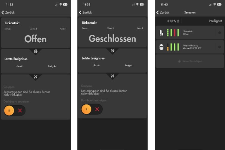 Auch die Funktionen des Tür-/ & Fensterkontakt werden über die App gesteuert Auch die Funktionen des Tür-/ & Fensterkontakt werden über die App gesteuert