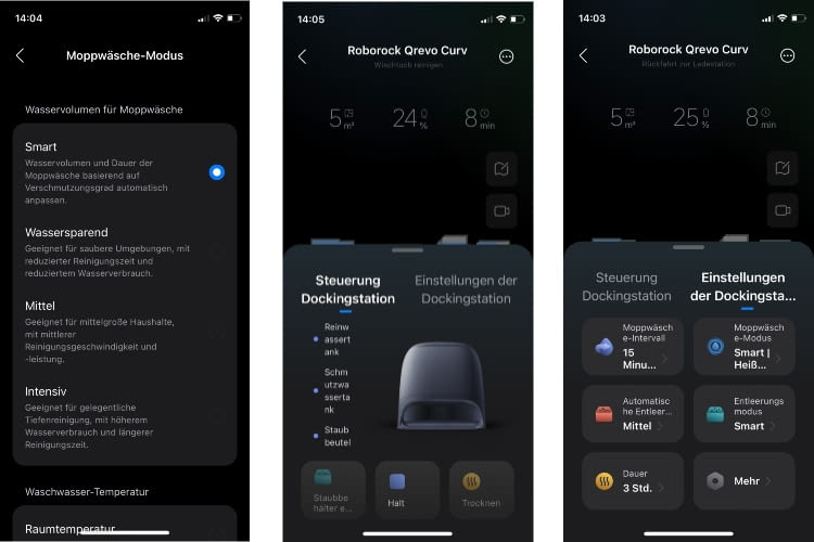 In unseren Roborock Tests bewies sich die Qualität der App (hier: Qrevo Curv) In unseren Roborock Tests bewies sich die Qualität der App (hier: Qrevo Curv)