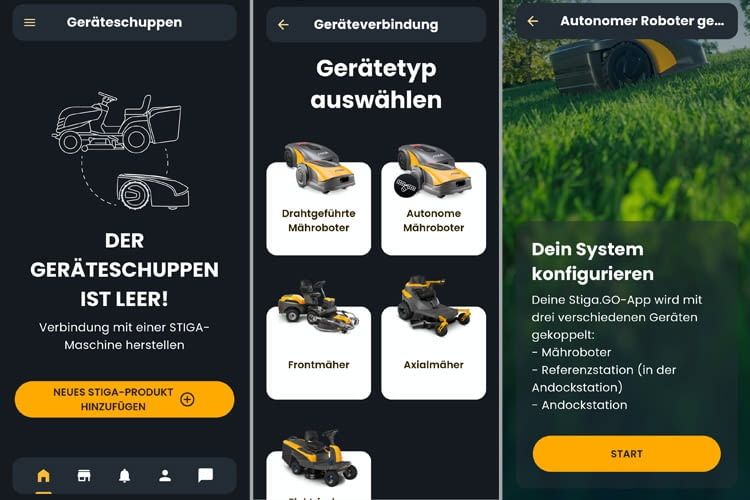 Die STIGA.GO App leitet den Nutzer Schritt-für-Schritt an Die STIGA.GO App leitet den Nutzer Schritt-für-Schritt an
