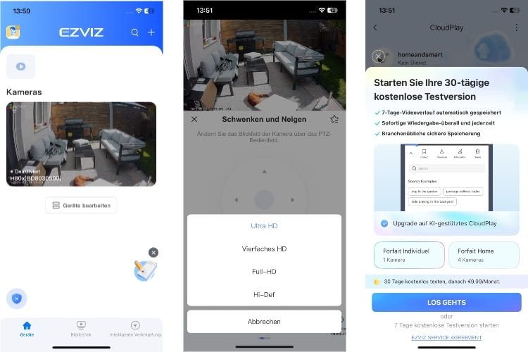 Die App ist einfach und übersichtlich gehalten. Es gibt viele Einstellungsmöglichkeiten, für Cloud-Speicherung wird aber ein Abo benötigt Die App ist einfach und übersichtlich gehalten. Es gibt viele Einstellungsmöglichkeiten, für Cloud-Speicherung wird aber ein Abo benötigt