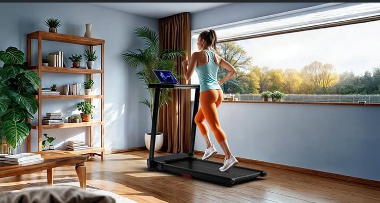 Nach Gebrauch kann dieses Laufband eingeklappt und senkrecht gelagert werden Nach Gebrauch kann dieses Laufband eingeklappt und senkrecht gelagert werden