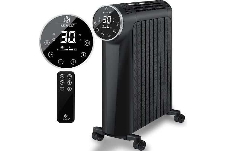 Der Ölradiator von Kesser besitzt ein modernes LED-Display und ist mit Fernbedienung und App steuerbar Der Ölradiator von Kesser besitzt ein modernes LED-Display und ist mit Fernbedienung und App steuerbar