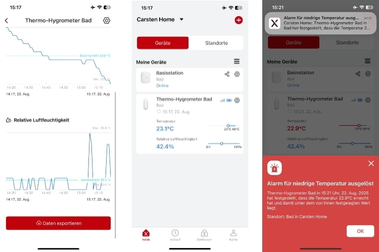 Wenn die Alarmfunktion eingeschaltet ist, werden Nutzer gewarnt sobald ein bestimmter Wert unter- oder überschritten wurde Wenn die Alarmfunktion eingeschaltet ist, werden Nutzer gewarnt sobald ein bestimmter Wert unter- oder überschritten wurde