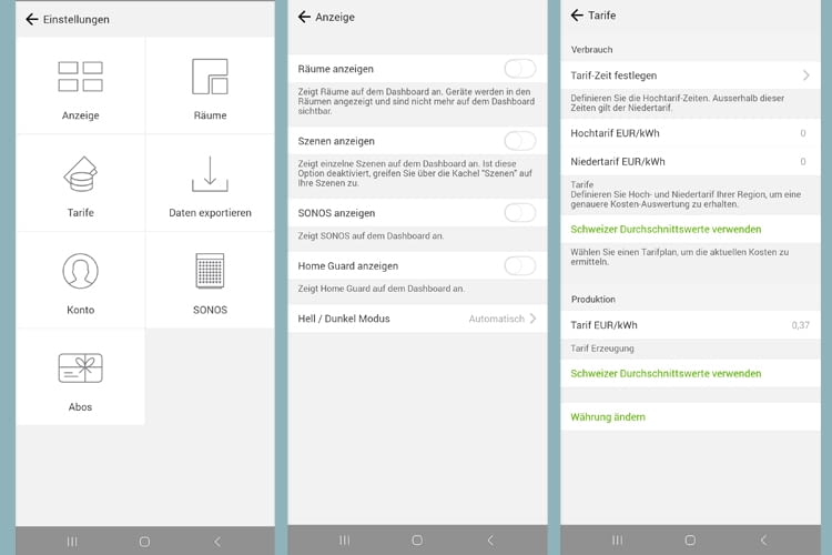Die App bietet verschiedene Möglichkeiten für individuelle Einstellungen Die App bietet verschiedene Möglichkeiten für individuelle Einstellungen