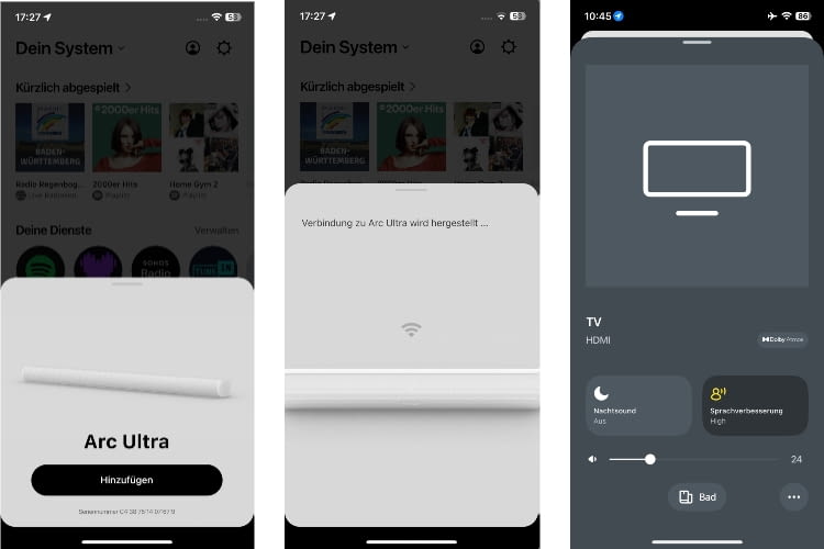 Die Einrichtung der Sonos Arc Ultra verlief in unserem Test sehr schnell und ohne Probleme Die Einrichtung der Sonos Arc Ultra verlief in unserem Test sehr schnell und ohne Probleme