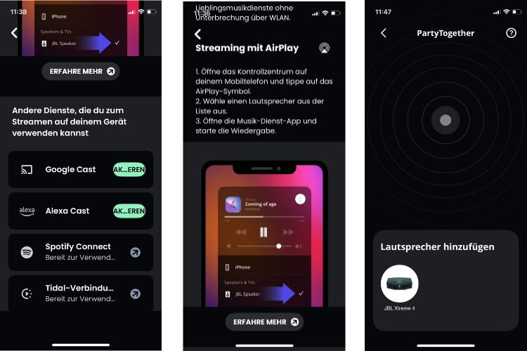 In der App gibt es verschiede Möglichkeiten, auf Musik-Streaming zuzugreifen In der App gibt es verschiede Möglichkeiten, auf Musik-Streaming zuzugreifen