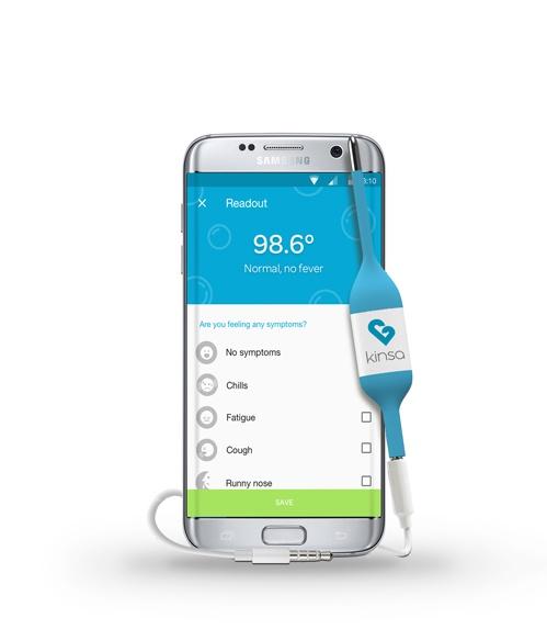 Kinsa Thermometer angeschlossen an ein Samsung Smartphone Kinsa Thermometer angeschlossen an ein Samsung Smartphone