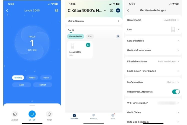 Die VeSync App ist übersichtlich gestaltet Die VeSync App ist übersichtlich gestaltet