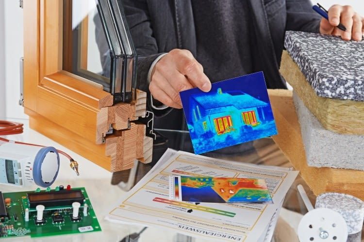 Ein Energieberater wirft ein genaues Auge auf die Effizienz der Immobilie Ein Energieberater wirft ein genaues Auge auf die Effizienz der Immobilie