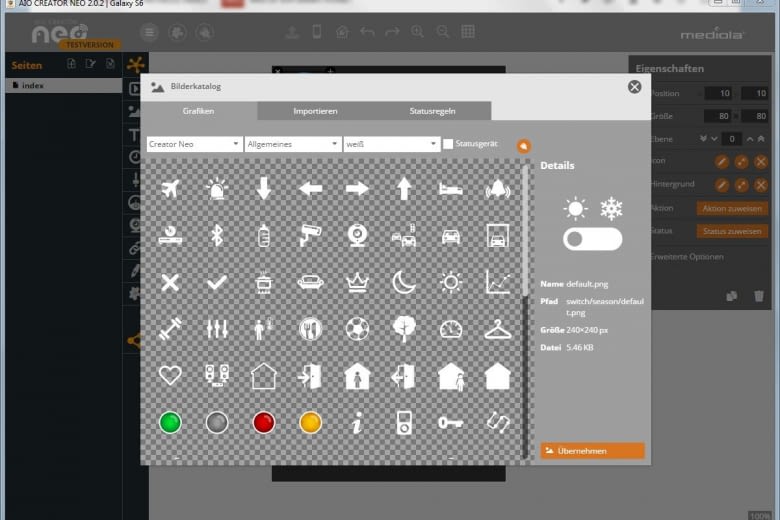 AIO stellt eine Auswahl an Icons zur Verfügung AIO stellt eine Auswahl an Icons zur Verfügung