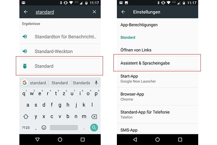 In den Android Standard-Einstellungen lässt sich der Handy-Assistent auswählen In den Android Standard-Einstellungen lässt sich der Handy-Assistent auswählen