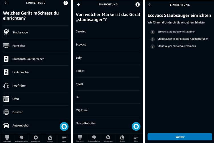 Saugroboter lassen sich einfach über die Alexa App aufnehmen Saugroboter lassen sich einfach über die Alexa App aufnehmen