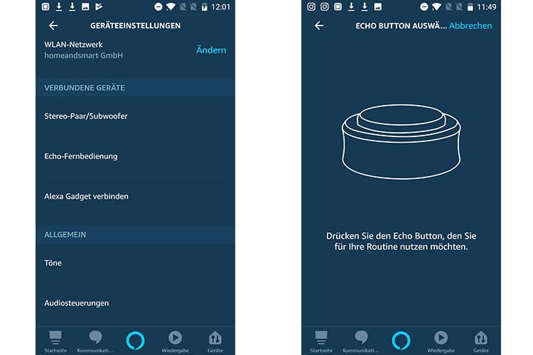 Nutzer können mit „Alexa Gadget verbinden“ und Drücken des Echo Buttons eine Routine zuweisen Nutzer können mit „Alexa Gadget verbinden“ und Drücken des Echo Buttons eine Routine zuweisen