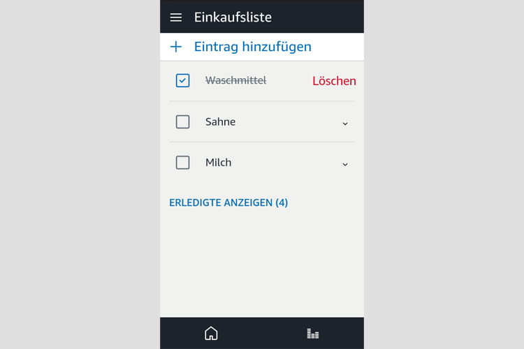 Alexa Einkaufslisten sind über die Alexa App jederzeit einseh- und änderbar Alexa Einkaufslisten sind über die Alexa App jederzeit einseh- und änderbar