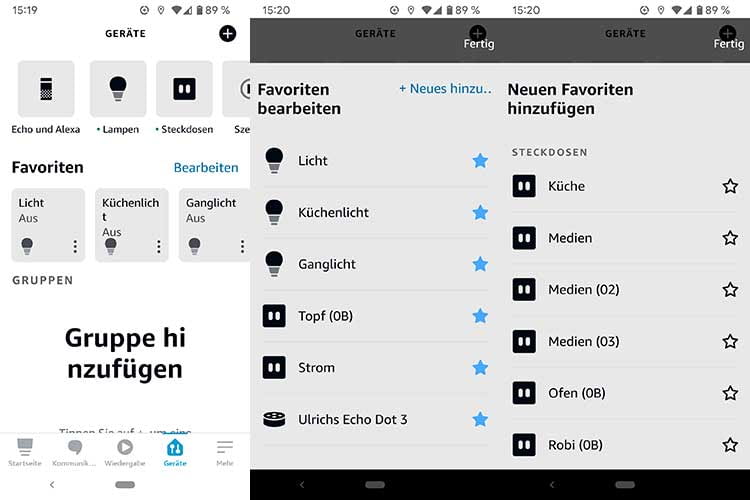 In der Favoriten-Leiste werden die Top-Geräte angezeigt (li.), die Favoriten-Liste lässt sich per In der Favoriten-Leiste werden die Top-Geräte angezeigt (li.), die Favoriten-Liste lässt sich per