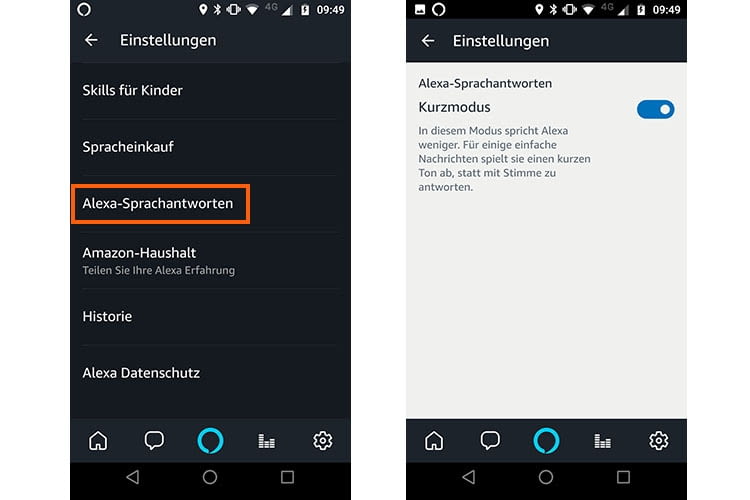Der Kurzmodus begrenzt den Redefluss von Alexa