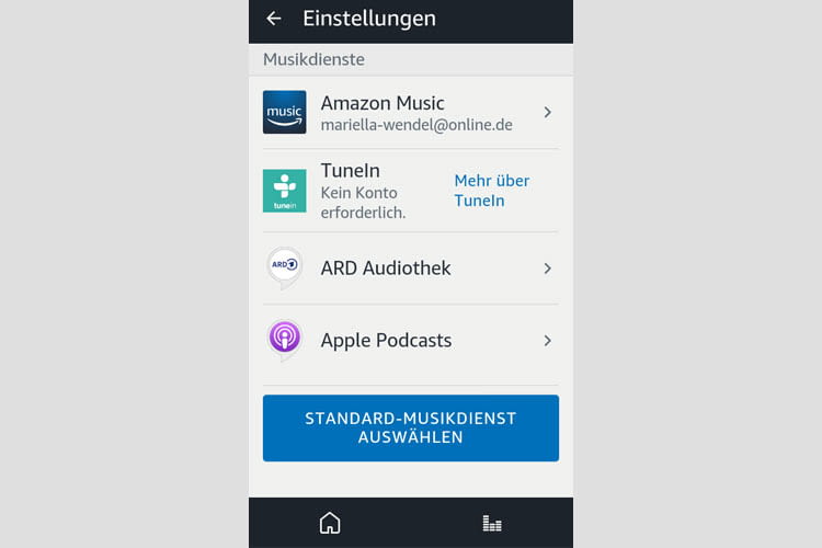 Per Alexa App lassen sich alle bereits vorgenommenen Musikeinstellungen einsehen Per Alexa App lassen sich alle bereits vorgenommenen Musikeinstellungen einsehen