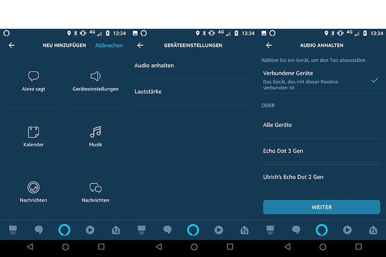 In der Alexa Routine Geräte ist befindet sich die Subfunktion Audio anhalten In der Alexa Routine Geräte ist befindet sich die Subfunktion Audio anhalten