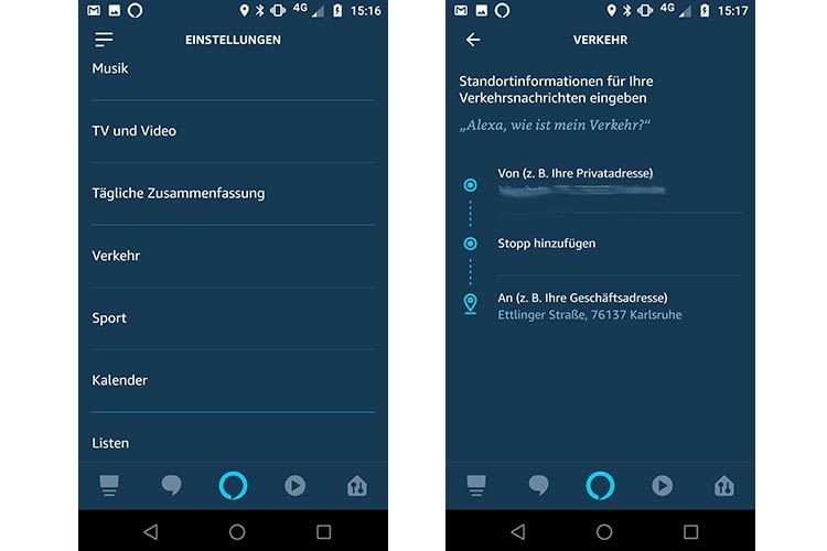 Unter Einstellungen und Verkehr können Ziel- und Endpunkte der Strecke hinterlegt werden Unter Einstellungen und Verkehr können Ziel- und Endpunkte der Strecke hinterlegt werden