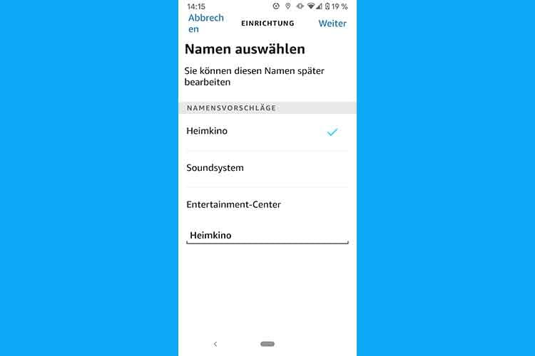 Im dritten Schritt dem Heimkino einen Namen vergeben. In unserem Beispiel wählen wir den Vorschlag u0022Heimkinou0022 aus Im dritten Schritt dem Heimkino einen Namen vergeben. In unserem Beispiel wählen wir den Vorschlag u0022Heimkinou0022 aus
