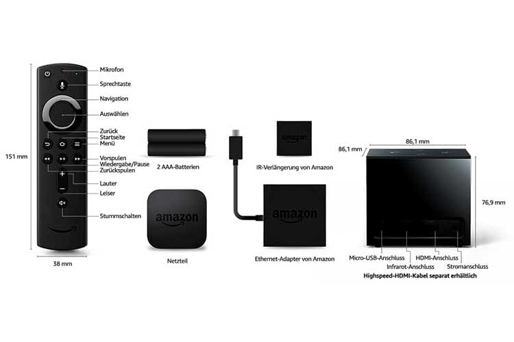 Amazon Fire TV Cube verfügt über einen Infrarot Anschluss, mit dem sich auch andere IR-Geräte wie Soundbars steuern lassen Amazon Fire TV Cube verfügt über einen Infrarot Anschluss, mit dem sich auch andere IR-Geräte wie Soundbars steuern lassen