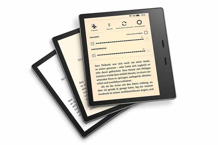 Am Amazon Kindle Oasis eReader lässt sich die Farbtemperatur der weißen LED-Beleuchtung einstellen Am Amazon Kindle Oasis eReader lässt sich die Farbtemperatur der weißen LED-Beleuchtung einstellen