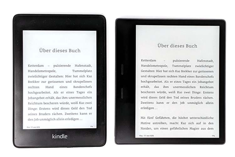 Amazon Kindle Paperwhite (links) im Vergleich zum Kindle Oasis (rechts) Amazon Kindle Paperwhite (links) im Vergleich zum Kindle Oasis (rechts)