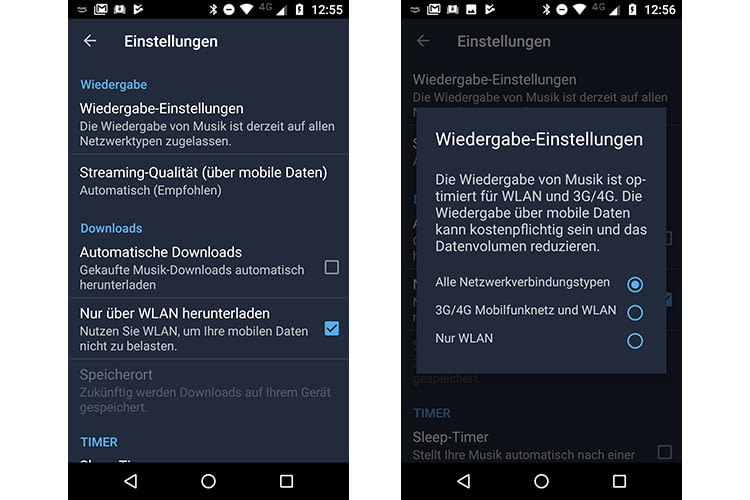 In der Amazon Music App lassen sich Wiedergabe-Einstellungen vornehmen In der Amazon Music App lassen sich Wiedergabe-Einstellungen vornehmen