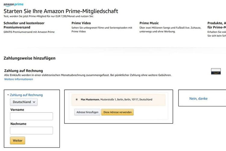 In den Kontoeinstellungen von Amazon Prime können Kunden die gewünschte Zahlungsart auswählen In den Kontoeinstellungen von Amazon Prime können Kunden die gewünschte Zahlungsart auswählen