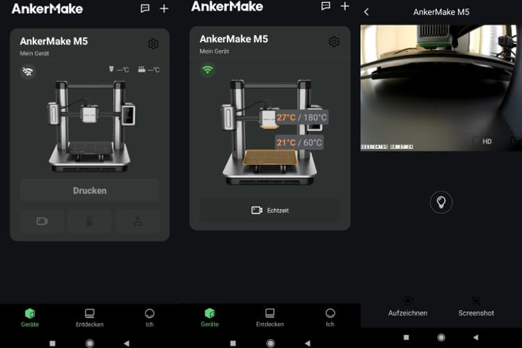Die App bietet neben der Fernsteuerung auch noch die Kameraansicht mit der sich der Druckvorgang überprüfen lässt Die App bietet neben der Fernsteuerung auch noch die Kameraansicht mit der sich der Druckvorgang überprüfen lässt