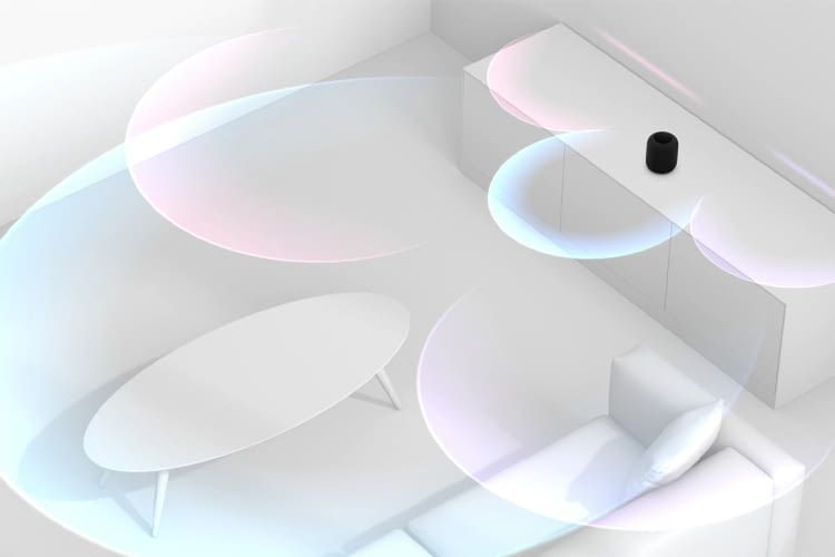 HomePod ist so intelligent, dass er seinen Standort im Raum erkennt und den Klang daran anpasst HomePod ist so intelligent, dass er seinen Standort im Raum erkennt und den Klang daran anpasst