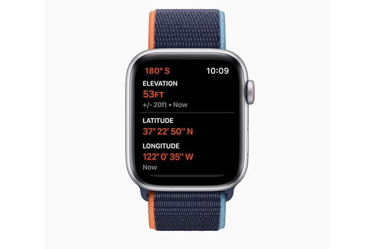 Der in Apple Watch SE integrierte Höhenmesser ist bis auf 30 cm genau Der in Apple Watch SE integrierte Höhenmesser ist bis auf 30 cm genau