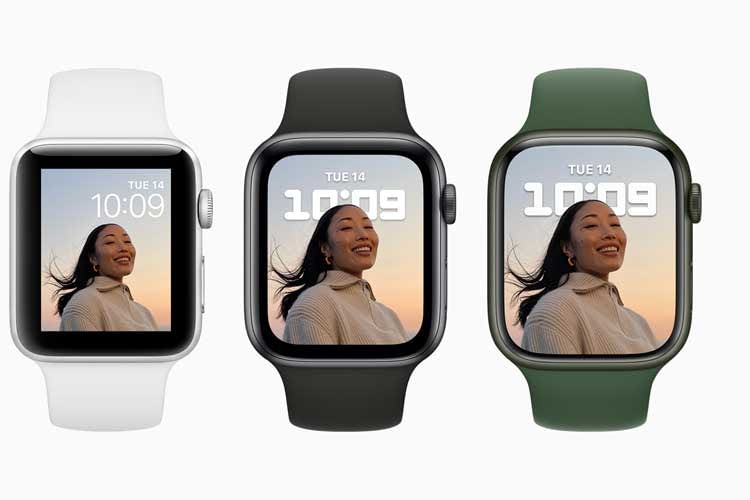 Die Displays der Apple Watch 3, 6 und 7 im Vergleich (von links nach rechts) Die Displays der Apple Watch 3, 6 und 7 im Vergleich (von links nach rechts)