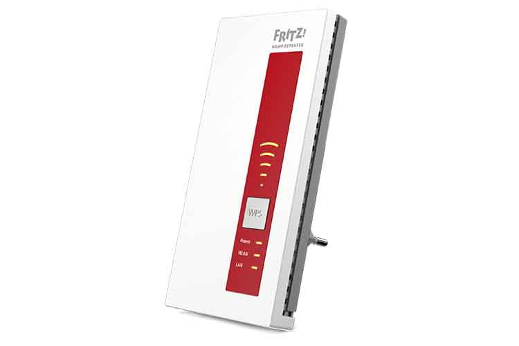 Der AVM FRITZ!WLAN Repeater 1750E wiederholt und verstärkt das ursprüngliche Routersignal und ist Mesh-fähig Der AVM FRITZ!WLAN Repeater 1750E wiederholt und verstärkt das ursprüngliche Routersignal und ist Mesh-fähig
