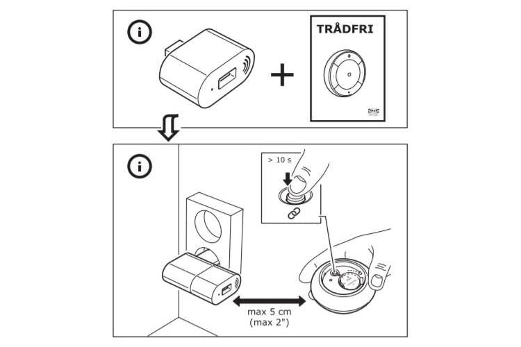 Zur Koppelung der einzelnen Komponenten muss der Zuordnungsknopf freigelegt werden Zur Koppelung der einzelnen Komponenten muss der Zuordnungsknopf freigelegt werden