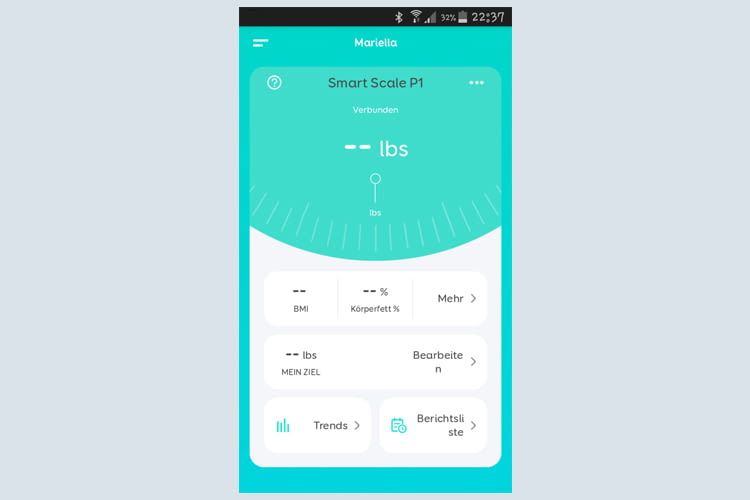 Unser Beispielbild zeigt die App kurz vor dem ersten Wiegen Unser Beispielbild zeigt die App kurz vor dem ersten Wiegen