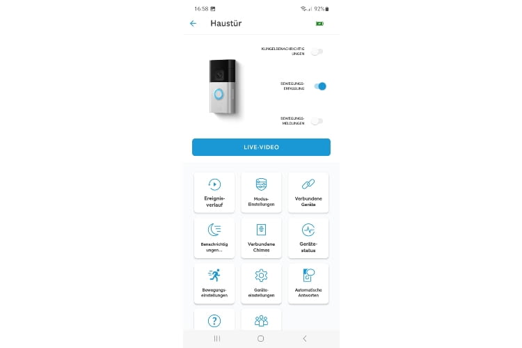 Die Ring Doorbell 3 App ist gut strukturiert und übersichtlich Die Ring Doorbell 3 App ist gut strukturiert und übersichtlich