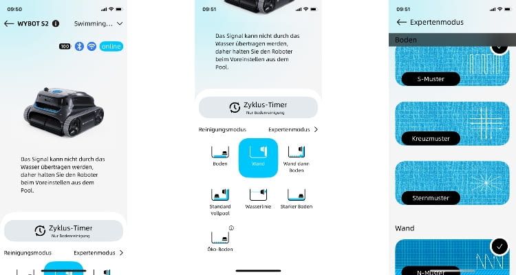 Die Wybot App bietet viele Möglichkeiten der individuellen Steuerung Die Wybot App bietet viele Möglichkeiten der individuellen Steuerung