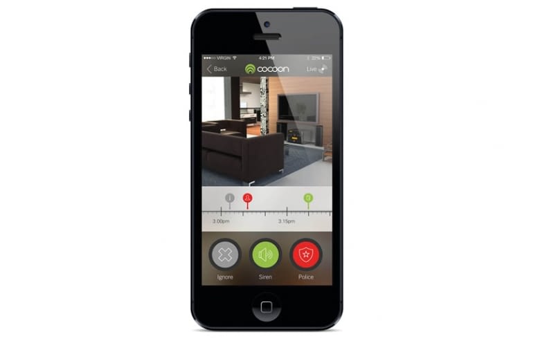 Cocoon App für das Smartphone. Steuermöglichkeiten des Sicherheitssystems Cocoon App für das Smartphone. Steuermöglichkeiten des Sicherheitssystems