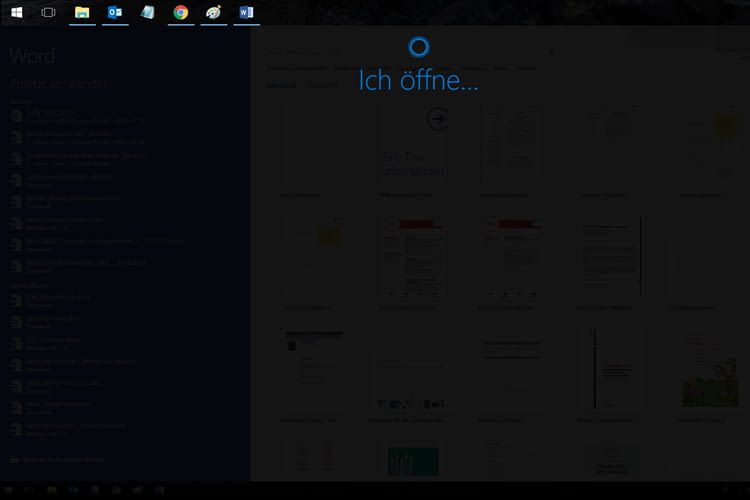 Cortana öffnet auf Sprachbefehl hin Office-Dienste wie Word Cortana öffnet auf Sprachbefehl hin Office-Dienste wie Word