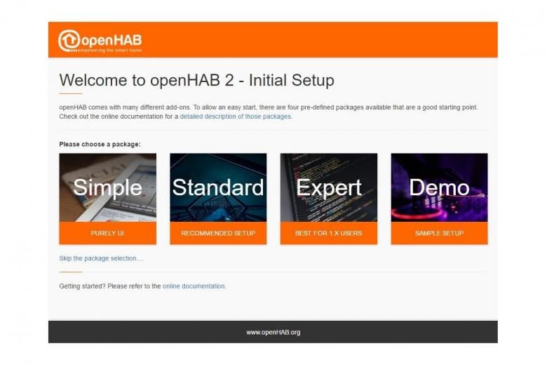Das openHAB Installation- & Setup-Menü als UI Das openHAB Installation- & Setup-Menü als UI