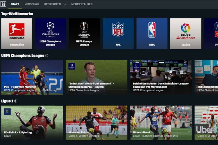 Besonders das Angebot von Fußball-Übertragungen ist bei Streaming Dienst DAZN sehr groß Besonders das Angebot von Fußball-Übertragungen ist bei Streaming Dienst DAZN sehr groß