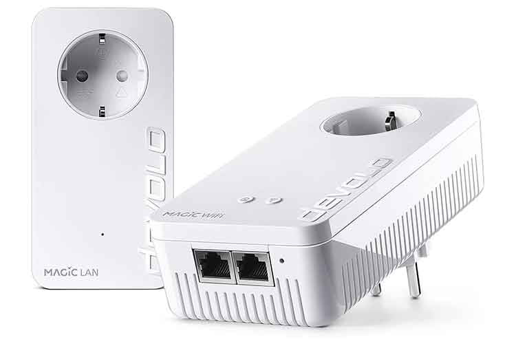 Das devolo Magic 2 Wifi next Starter Kit bietet einen maximalen Datendurchsatz von 2.400 Mbit/s im Powerline-Netz Das devolo Magic 2 Wifi next Starter Kit bietet einen maximalen Datendurchsatz von 2.400 Mbit/s im Powerline-Netz
