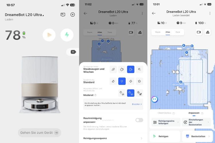 Die Funktionen des Dreame L20 Ultra Saugroboters in der App Die Funktionen des Dreame L20 Ultra Saugroboters in der App