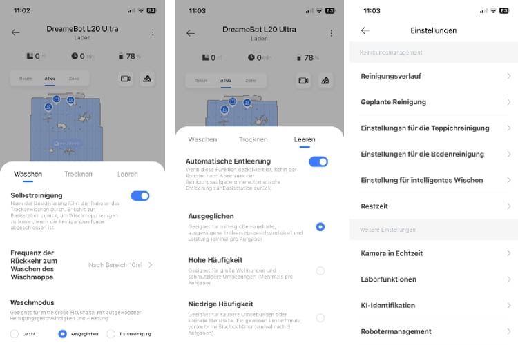 Die Funktionen der Dreame L20 Ultra multifunktionalen Ladestation in der App Die Funktionen der Dreame L20 Ultra multifunktionalen Ladestation in der App