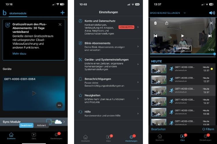 Die Blink App ist einfach und übersichtlich aufgebaut Die Blink App ist einfach und übersichtlich aufgebaut