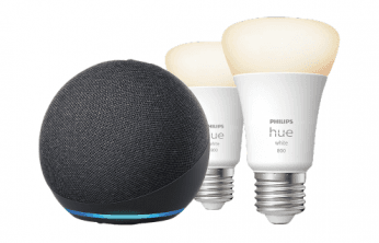 Echo Dot (4. Gen.) + Philips Hue E27 LED Lampe Doppelpack